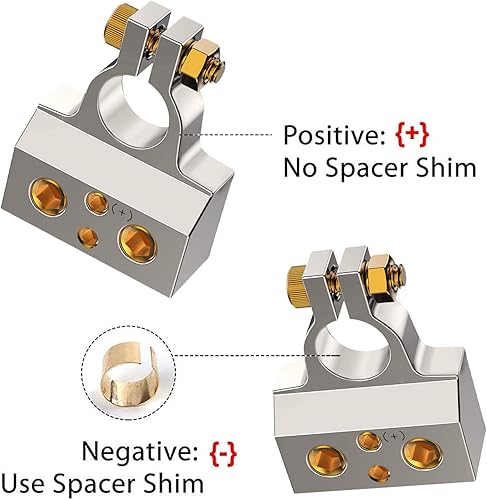 Miniatura 2 de Conectores de terminal de batería, conectores de terminal de batería de calibre 024810 con cuñas espaciadoras para automóvil, camión, barco,