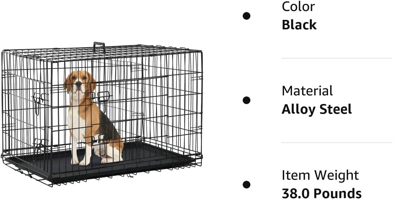 BestPet Dog Crate for Large Medium Dogs Dog Cage Kennel 24/30/36/42/48Inches Pet Playpen Folding Indoor Outdoor Double Door Travel Metal Dog Pen with Plastic Tray (48 in) : Pet Supplies