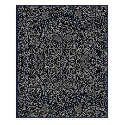 RUGGABLE Washable 8x10 Large Area Rug, Paisley Prom Navy Blue, Premium Rugs for Living Room, Bedroom, Kitchen, Office, Classroom with Gripper Non Slip Pad, Iris Apfel Cover