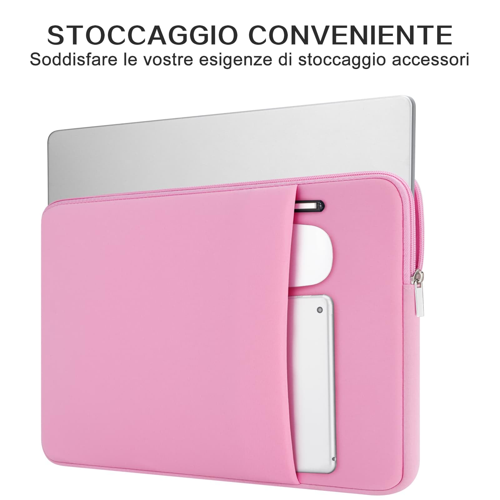 RAINYEAR Custodia per laptop per MacBook Air da 13 pollici M5 M4 M3 M2 M1 e custodia imbottita per MacBook Pro da 13,3 e 14 pollici con tasca frontale e tasca porta accessori, Rosa