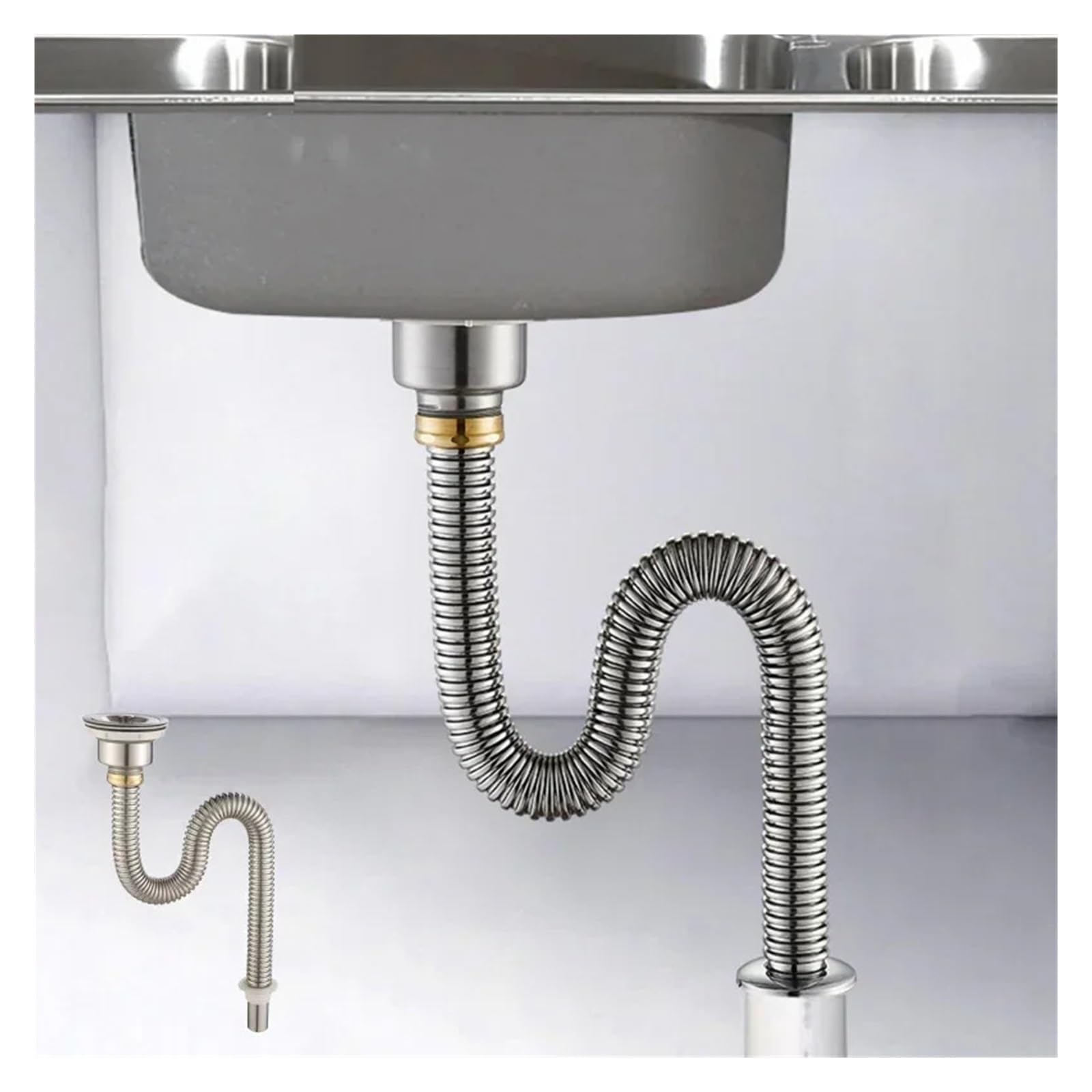 Tubo de desagüe de fregadero, filtro de acero inoxidable | Manguera de fontanería y accesorio de cocina para desagüe doméstico de lavabo y cocina(60cm)