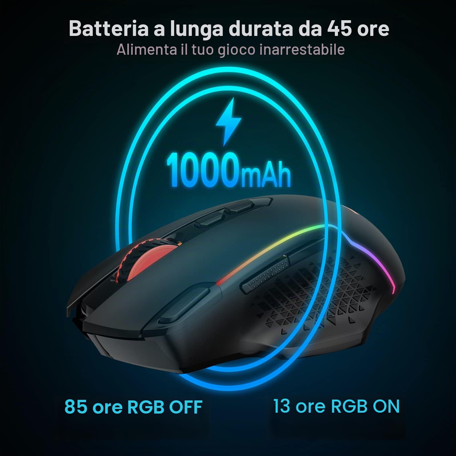 Redragon M810 Pro - Mouse da gioco wireless da 10.000 DPI cablato/gamer con pulsante di scatto rapido, 8 tasti macro, 45 ore di potenza continua e retroilluminazione RGB per PC/Mac/Laptop
