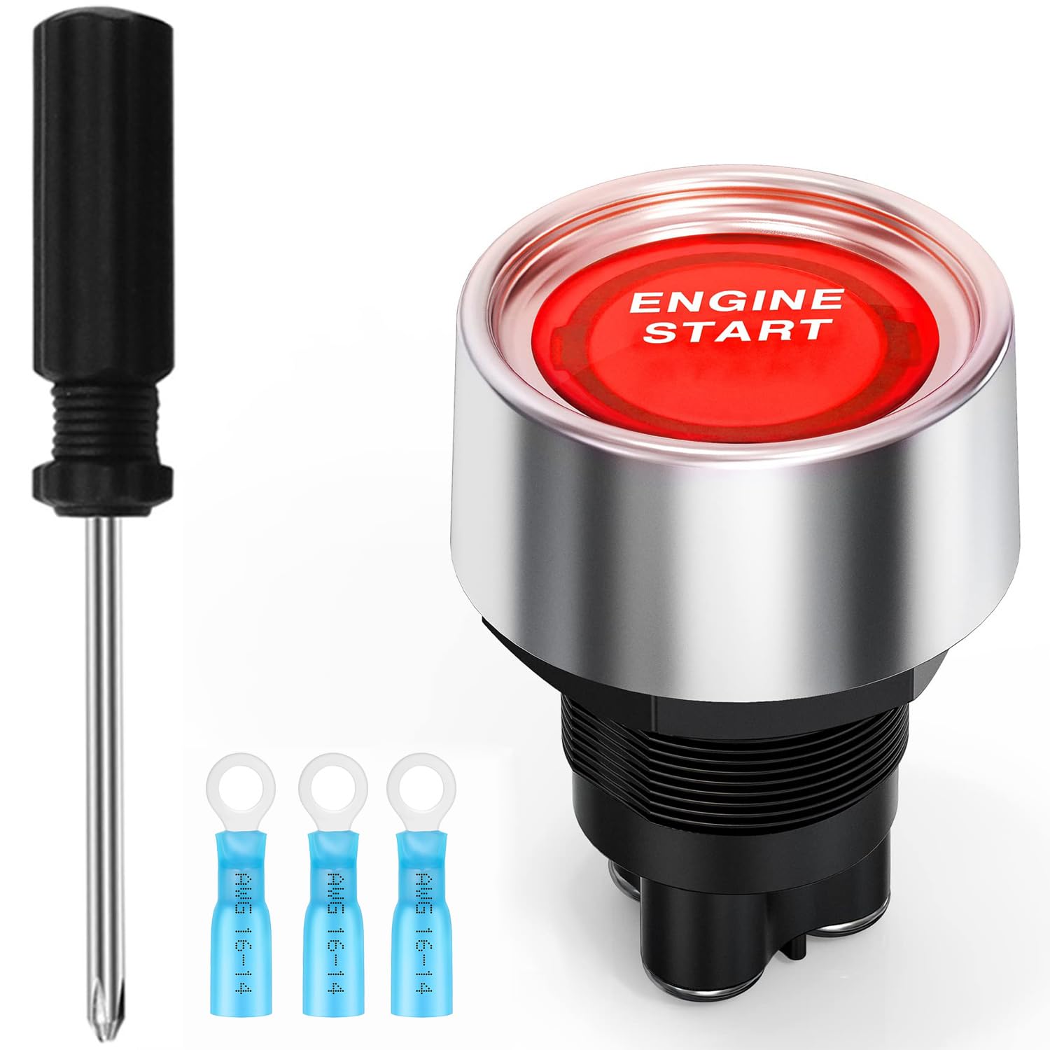 Interruttore A Pulsante Elettrico Impermeabile Alimentazione 6v 12v Luce A Led Momentanea On Off 8/10/12/16/19/22/25 / 30mm Micro Pressostati ( Color : 12mm Silver , Size : LATCHING FIX-BLUE LED-12-24