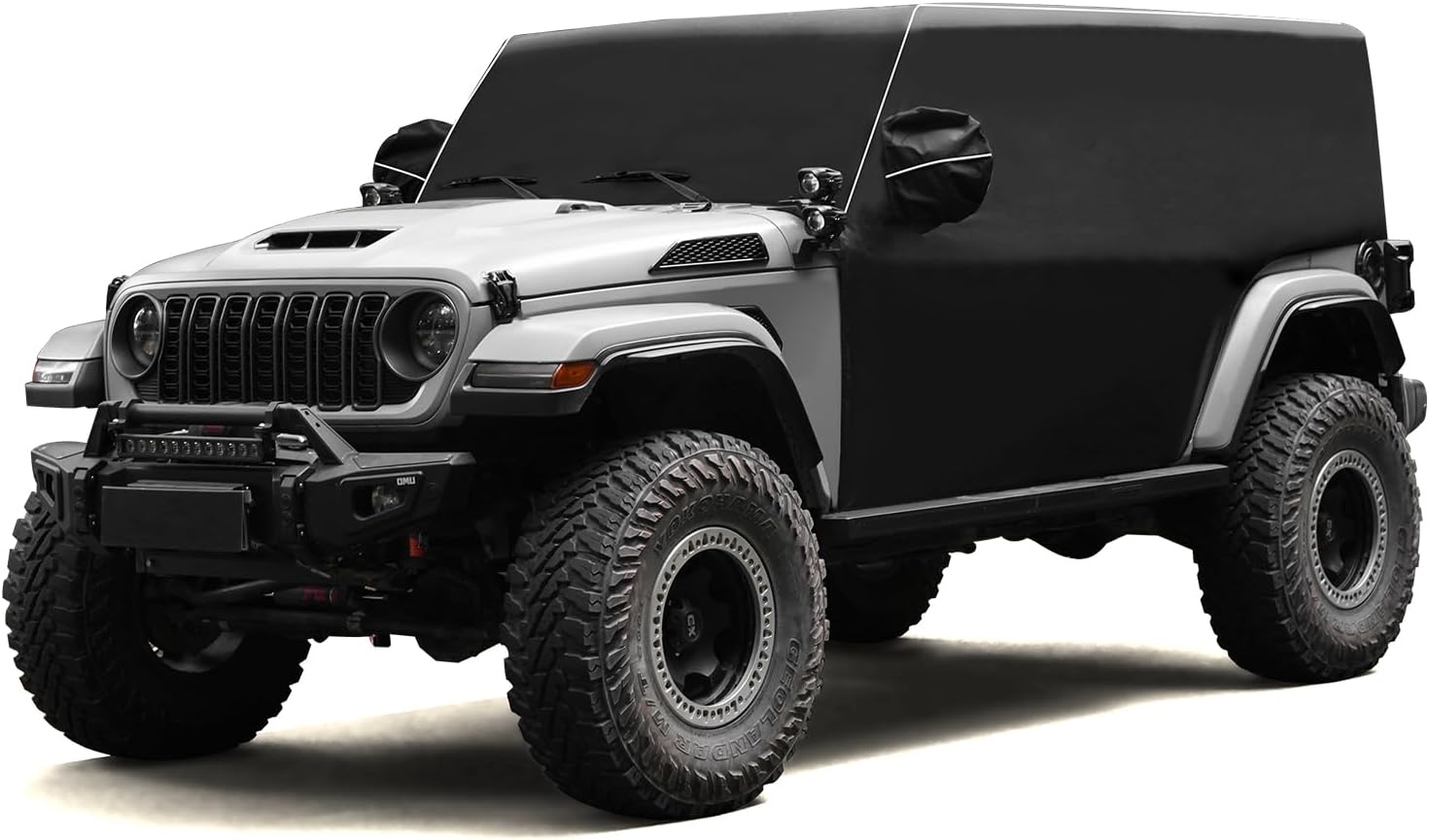 Cab Cover 600D Oxford Windproof Sunshade Cover for 2007-2024 Jeep Wrangler JK JL 4 Door, 6-Layer Protection Frost Wiper & Mirror Covers Protect from Sunshine, UV, Snow, Rain, Wind Black