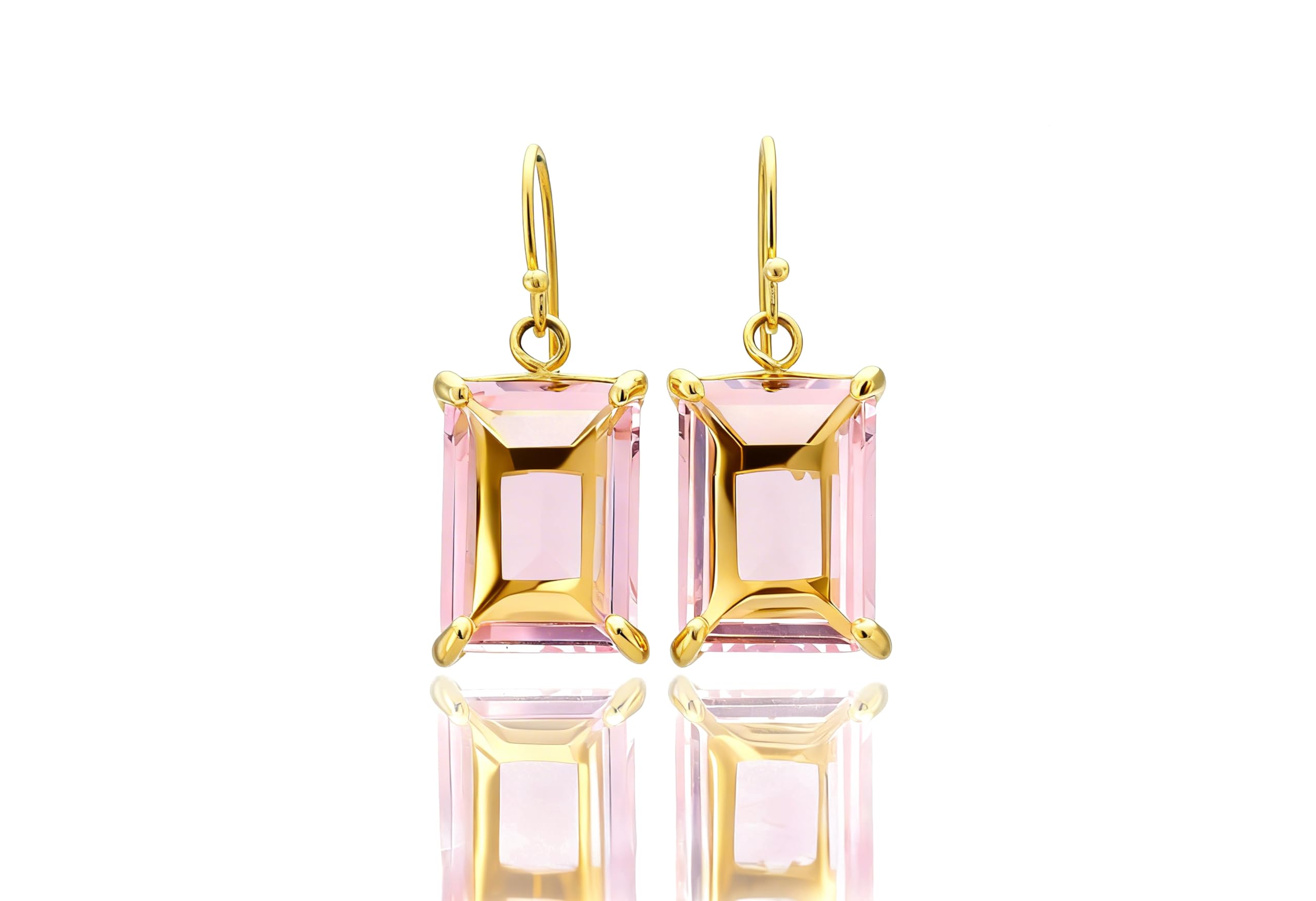 Pendientes Rectangulares de Cuarzo Rosa - Pendientes de Oro de Amor Propio para Mujer - Joyas de Piedras Preciosas de Cristal Curativo