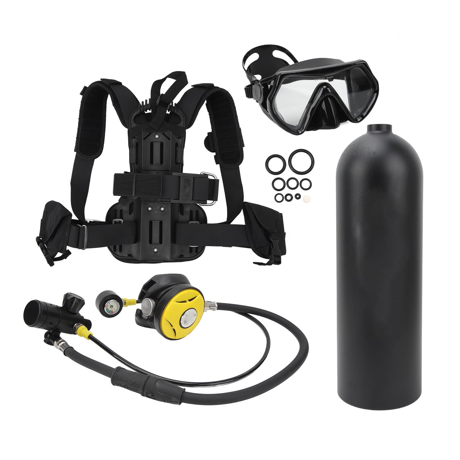 Kit di Attrezzatura per Bombola di Ossigeno Portatile da 4 Litri con Bombola di Ossigeno con Occhiali Staffa Posteriore per Allenamento di Respirazione Subacquea
