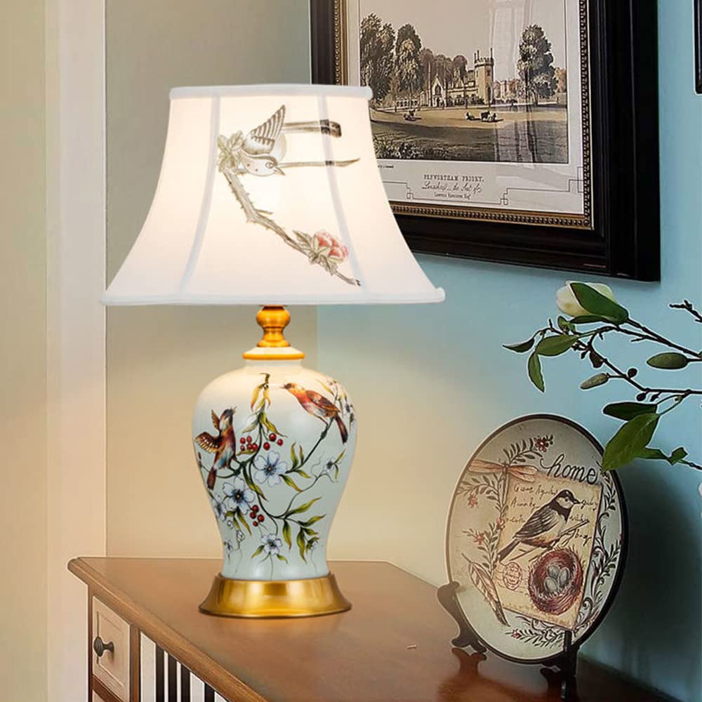 E27 Nuova lampada da tavolo cinese in ceramica applique Soggiorno Camera da letto Studio Lampada da comodino Stile europeo Elegante Lampada da tavolo semplice (Lampadine non incluse) (Bianco)