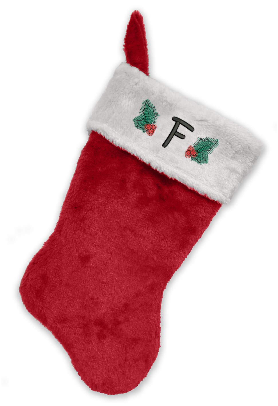 Monogrammed Me Embroidered Initial Christmas Stocking, Red and White Plush, Initial F