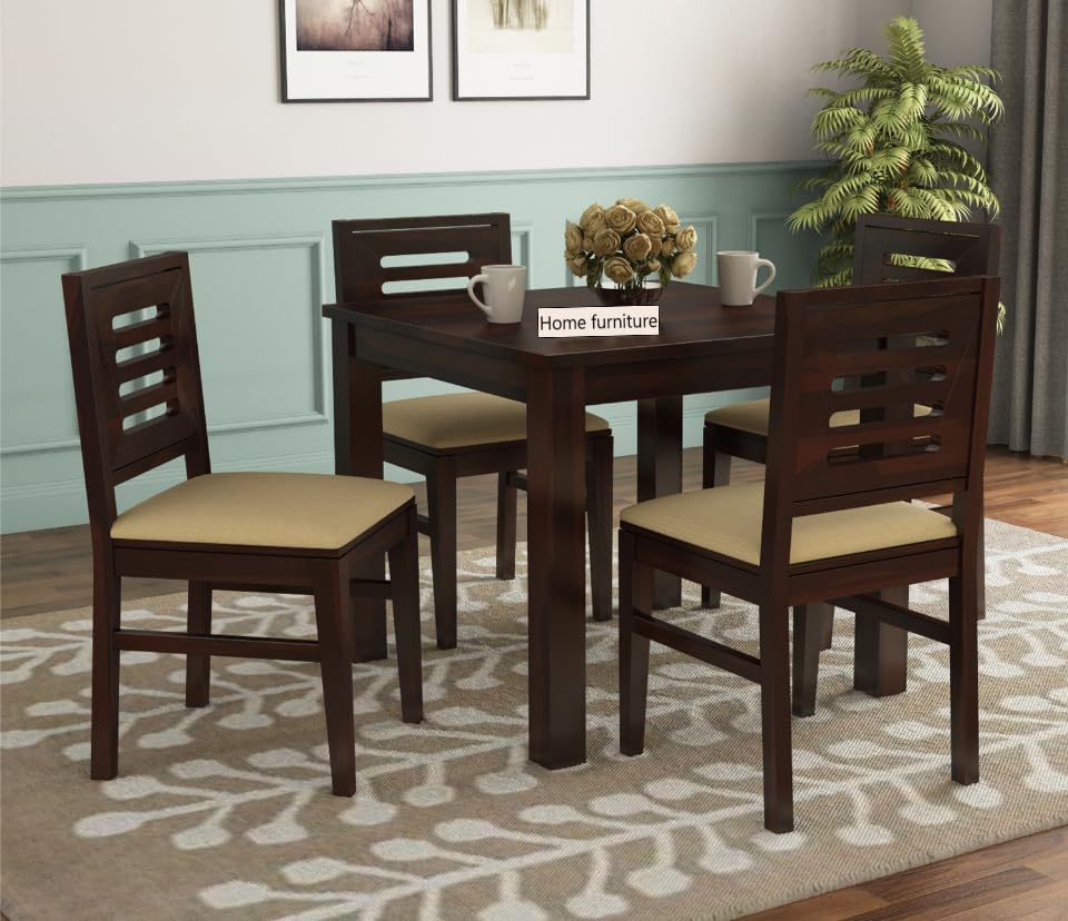 Home furniture Wooden Dining Table Set 4 Seater | Four Seater Dinning Table with 4 Chairs for Home and Restaurants | Dining Room Sets for Home and Restaurants | Dining Set | Walnut Finish