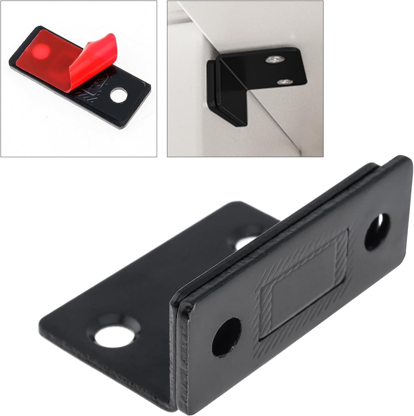 JIALTO 2 Pcs L-Shaped Magnetic Door Catch- Ultra Thin Cabinet Latch & Furniture Safety Lock- Strong Adhesive Sticker & Screws- Drawer Locks, Cupboard Door Stopper, Kitchen Closet Latches (Black, 2) 4