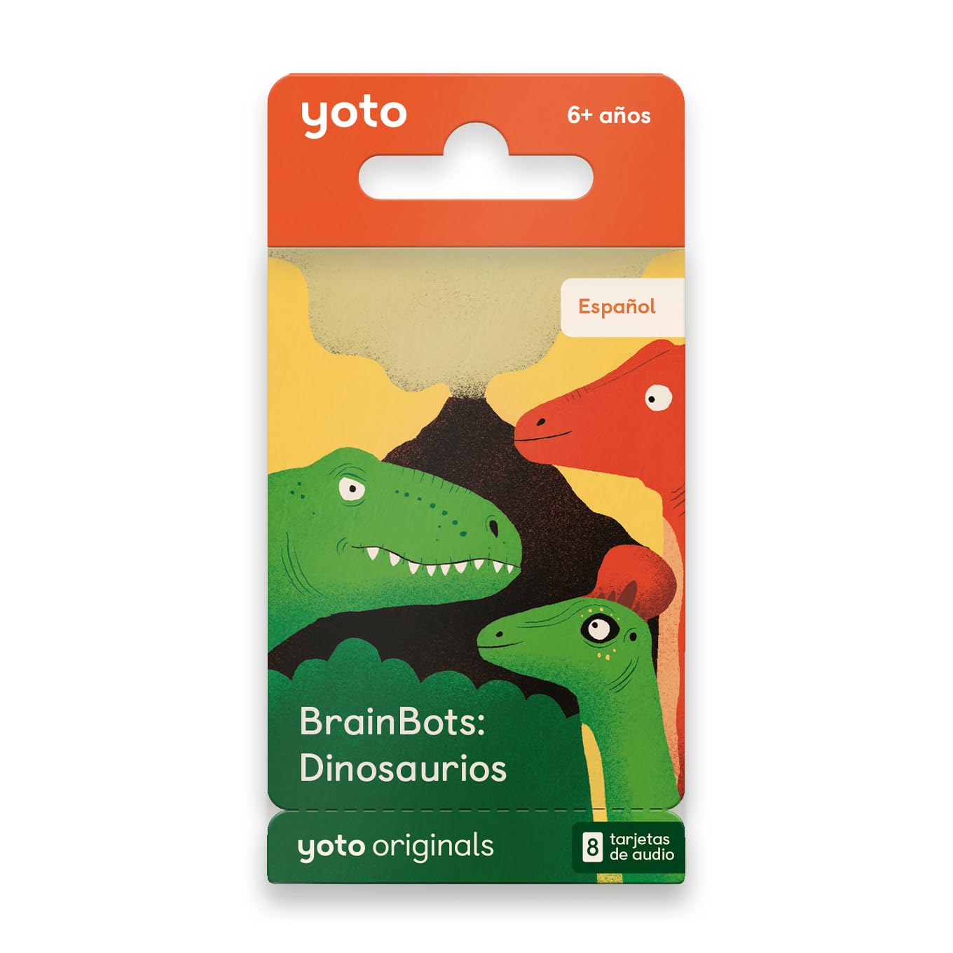 Yoto BrainBots: Dinosaures en espagnol. 8 cartes pour éduquer sans écrans avec histoires amusantes et quiz interactifs sur les dinosaures. Compatible avec YOTO et Mini tout-en-un. Âge 6 +.