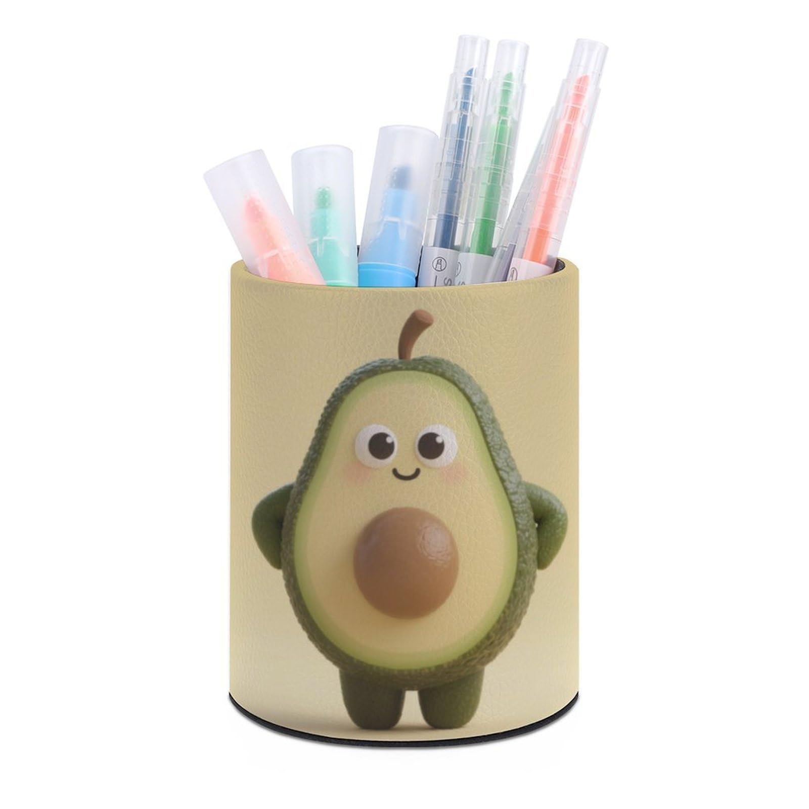 DWVTSLH Aesthetic Pen Holder for Desk - Modern Leather Pencil Holder - Stylish Round Makeup Brush Holder - Cute Avocado Pen Cup Cute And Functional Desk Organizer for Office Supplies
