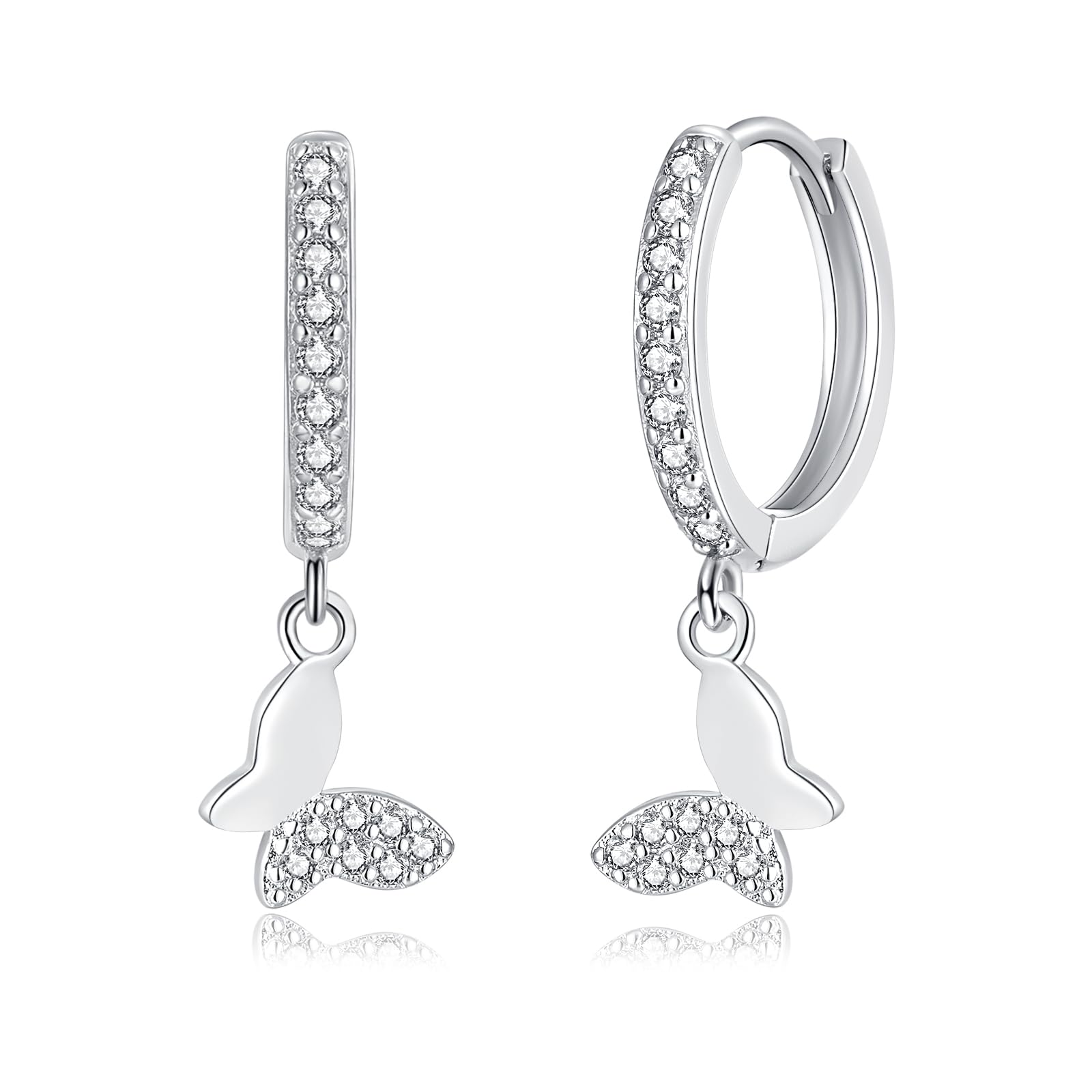 Estrellique Ohrringe Silber 925, Hypoallergen 925 Sterling Silber Creolen mit Herz/Gänseblümchen/Schmetterling Anhängern, Leichte Huggie Ohrringe Creolen Silber, Geschenk für Mädchen Frauen