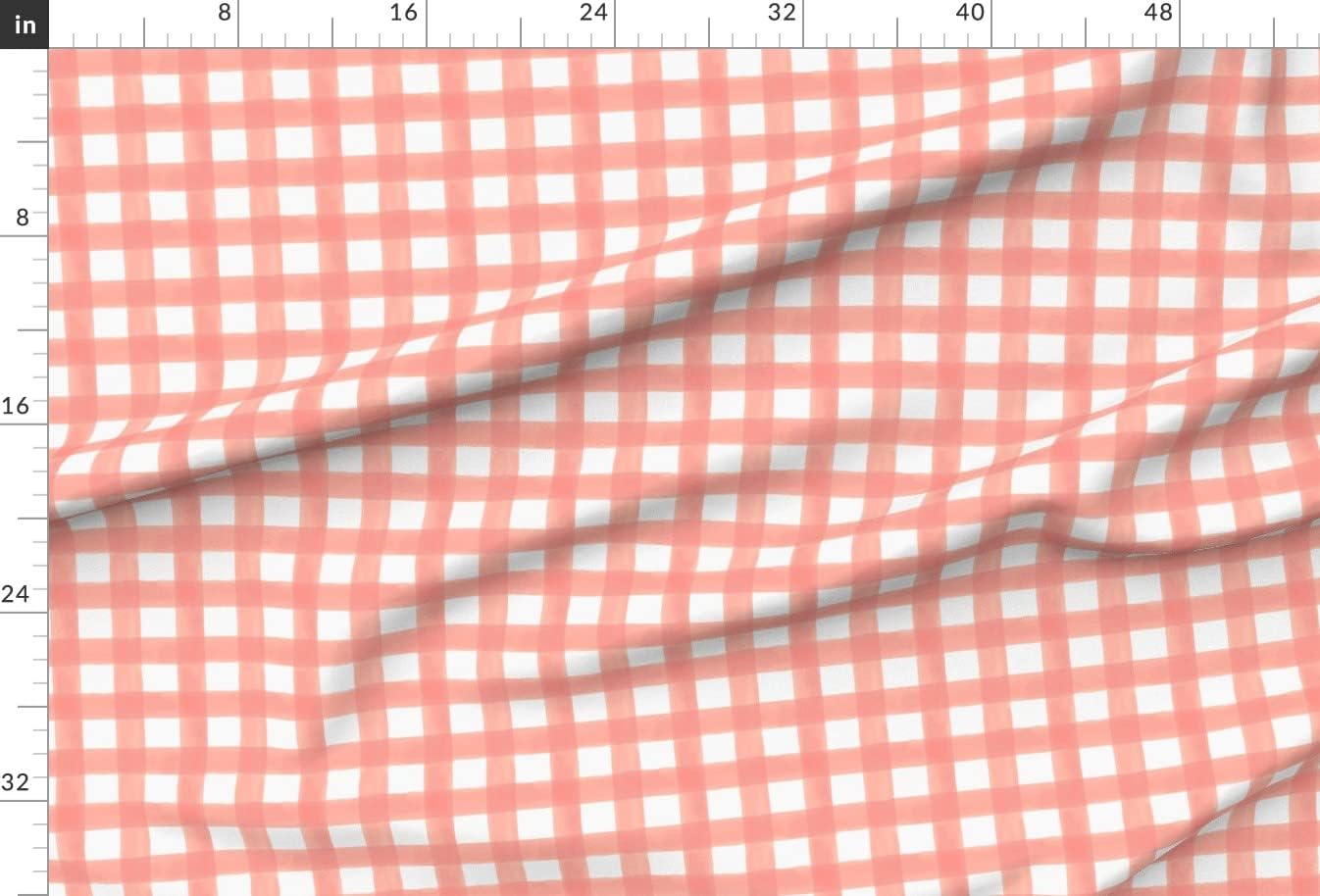 Spoonflower Fabric - Watercolor Gingham Peach Checks Camp Pink Check Rustic Plaid Shabby Printed on Upholstery Velvet Fabric Fat Quarter - Upholstery Home Decor Bottomweight Apparel