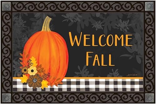 Studio M All Weather Interchangeable Doormat Insert - 30x18 Inch Eco-Friendly Recycled Rubber Backing - Welcome Fall