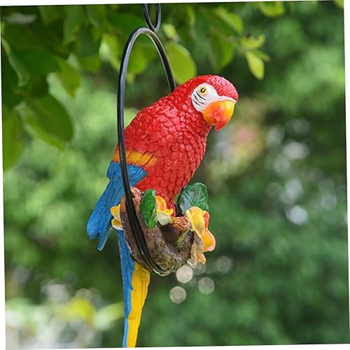 Miniatura 2 de Estatua colgante de perca de pájaro, anillo redondo, escultura de loro, estatua de guacamayo, esculturas de jardín, estatuas para patio, color rojo