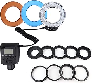 Led Ring Flash Light Camera Ring Flash Ring Flash Light Portable LED Ring Flash Battery Operated Fill Light with Color Filters Adapter Photography