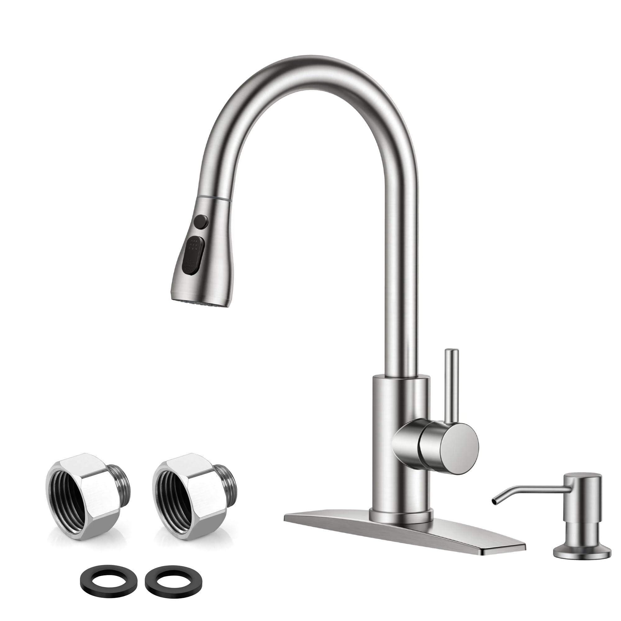 Jnfidosr Men's Kitchen Faucets With Soap Dispenser Brushed Nickel With 2 Pack G3/8 To G1/2 Fe