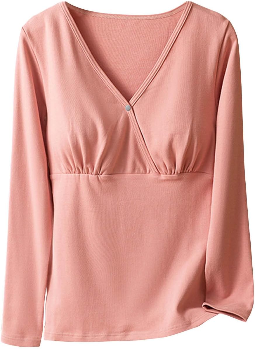 Nursing Tops Maternity Breastfeeding Shirts Blouse Womens Long Sleeves V-Neck Spring Outfit Pregnancy Clothes 2026