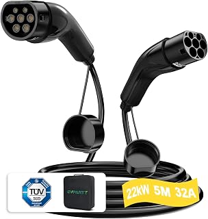 Type 2 Charging Cable 22 kW 32 A 5 m 3-Phase, EV/PHEV Charging Cable with Type 2 Plug, Universally Compatible for Electric & Hybrid Vehicles with Cable Bag