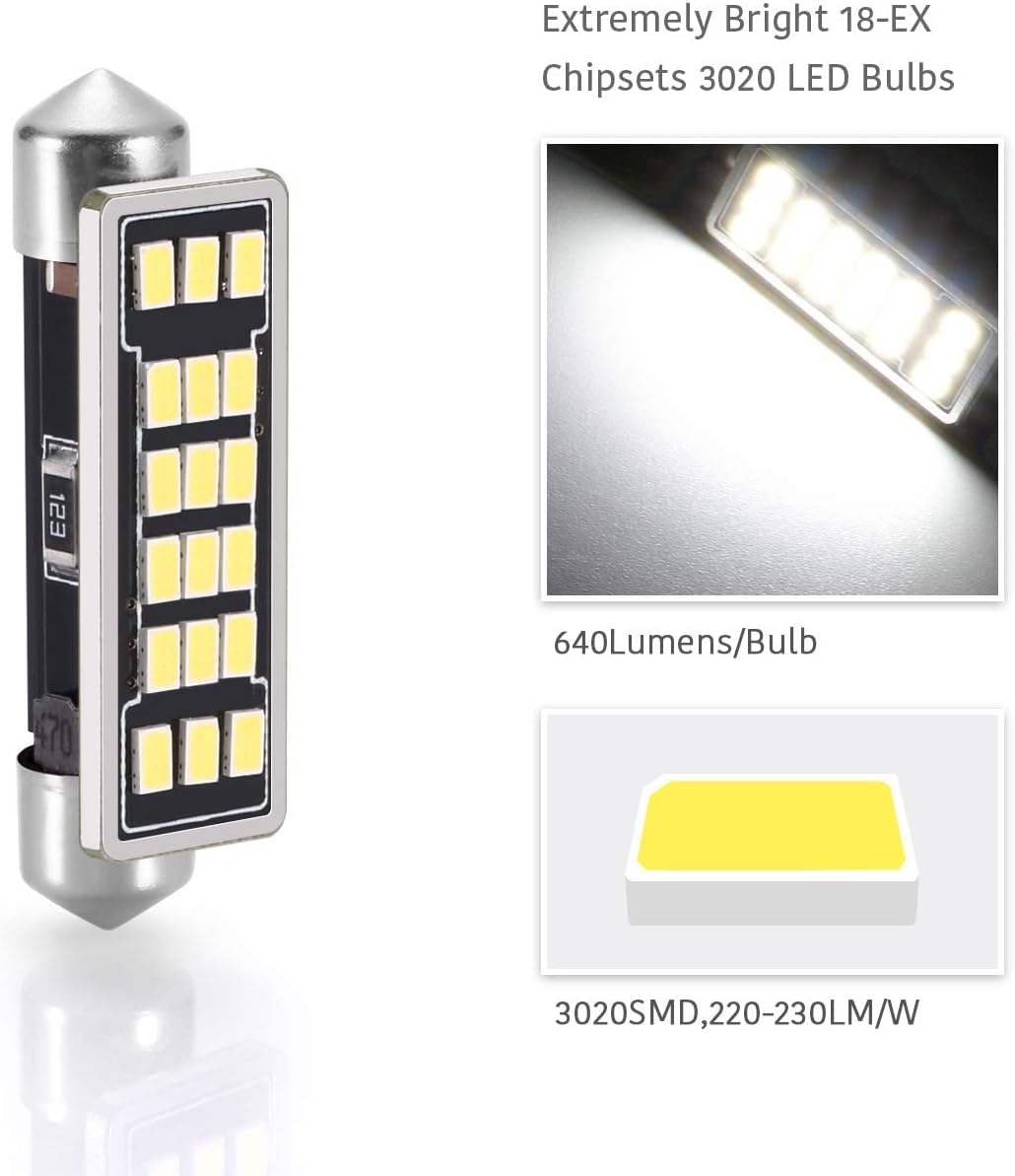LUYED 2 X 640 Lumens Extremely Bright 3020 18-EX Chipsets 1.6 inches 41mm 569 578 211-2 212-2 LED Bulbs Used For Dome light,Xenon White