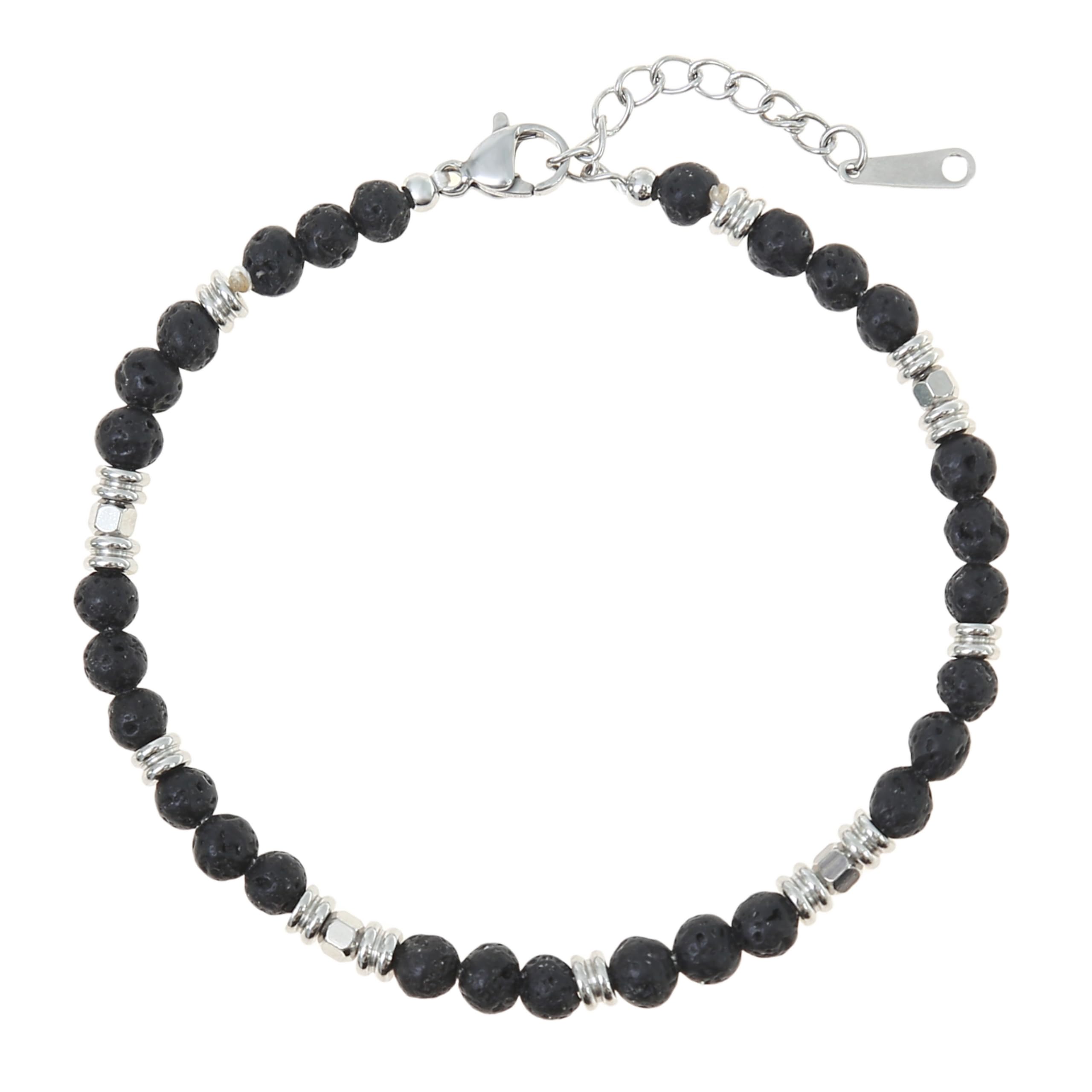 Made by Nami Pulsera de perlas para hombre ajustable con perlas turquesas y plateadas, joyería resistente al agua para hombres