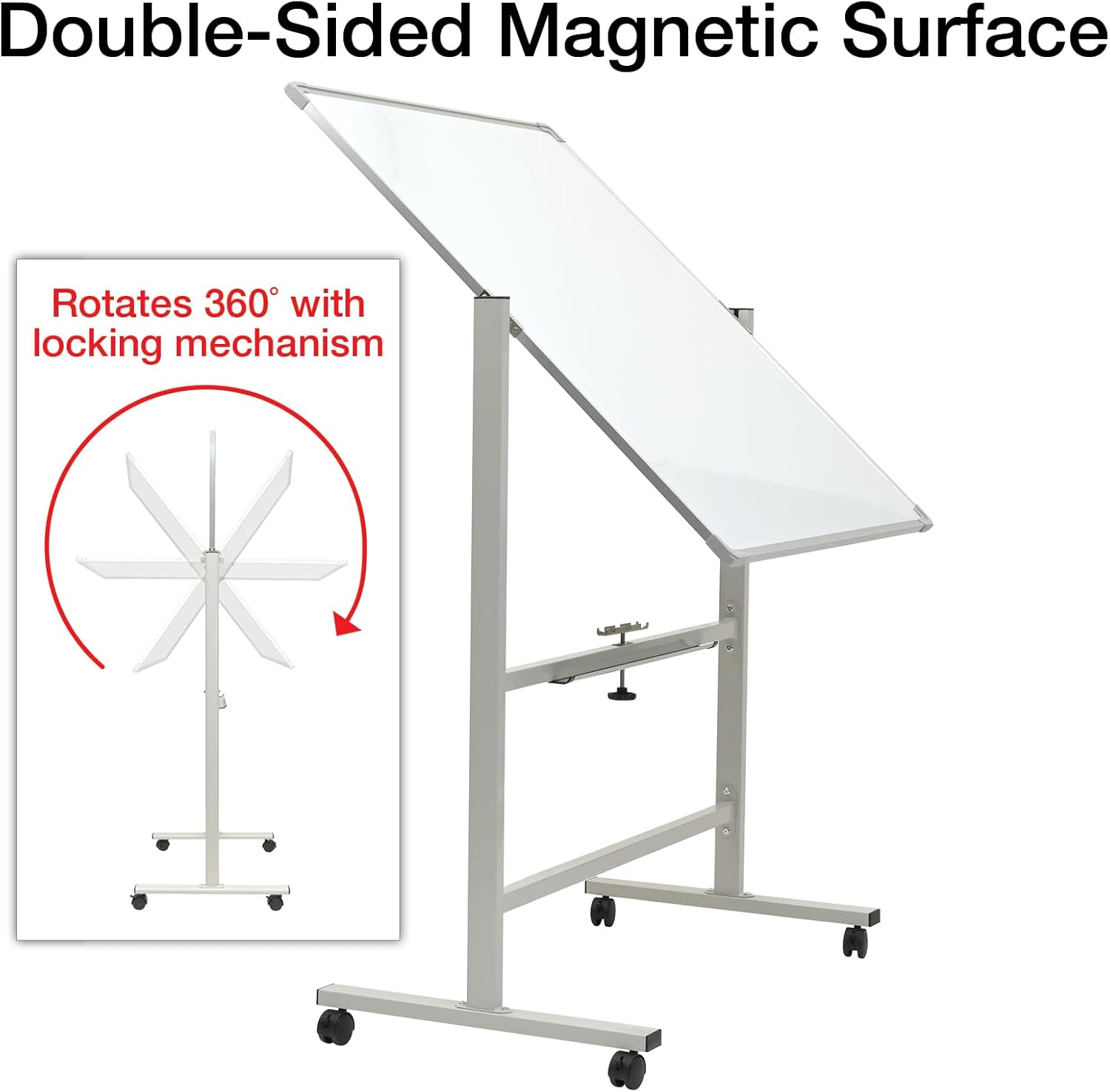 Excello Global Products 36" x 42" Reversible Whiteboard on Wheels (White Frame)