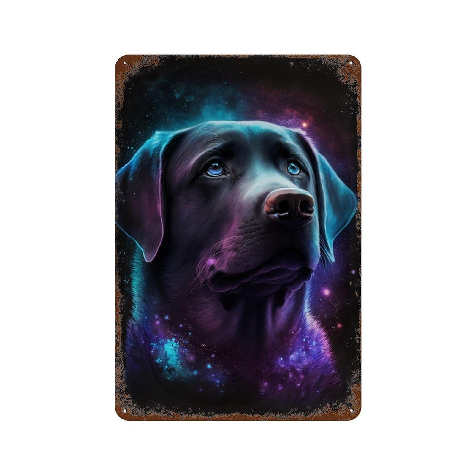 Rusty Metal Tin Sign Cosmic Labrador Art Print-1 11.8"x7.9", Classic Wall Plaque for Cafe, Home Bar And Lounge Decor