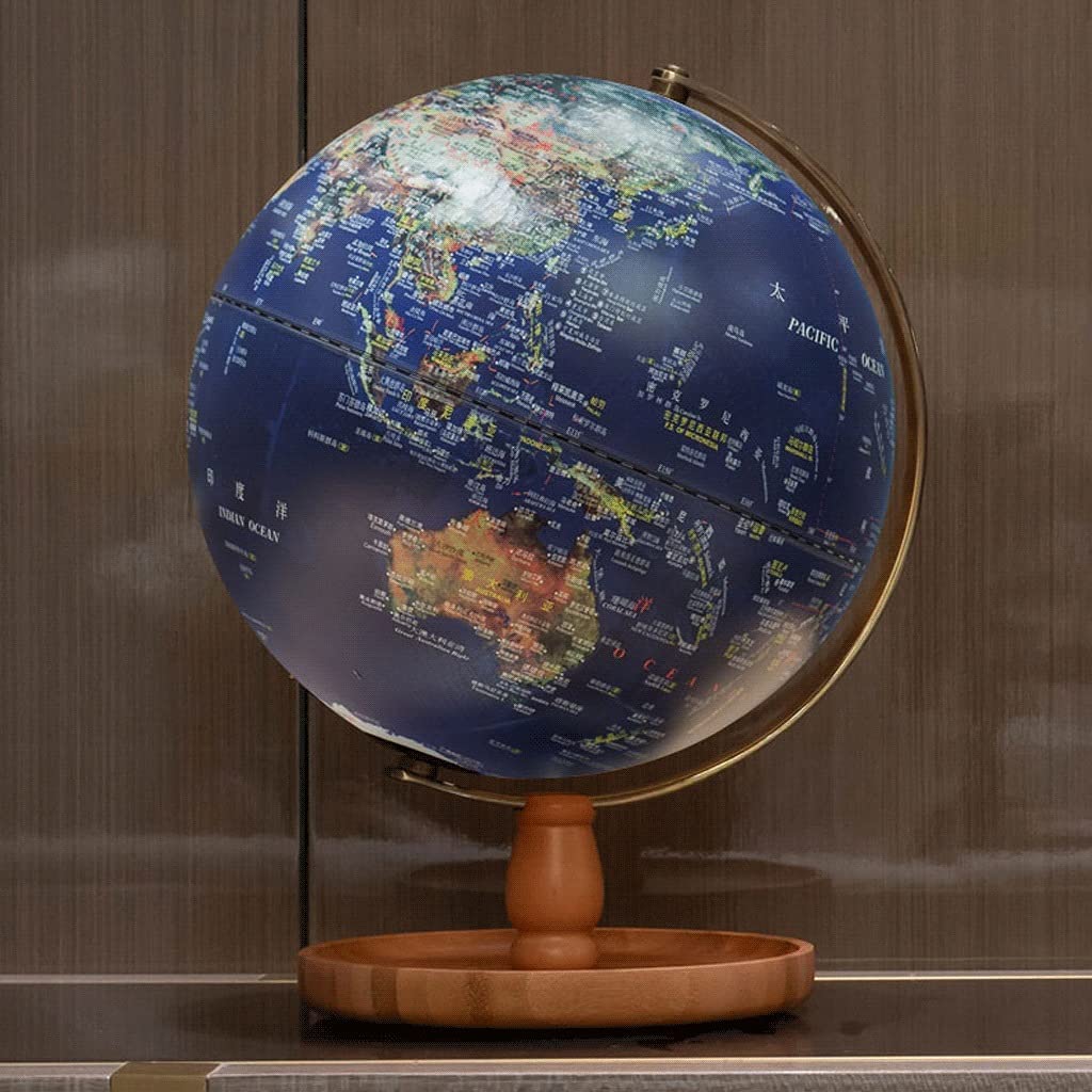 POCHY Mappamondi Globo con Supporto in bambù Globi Illuminati Mappamondo Antico retrò Lampada tattile Globi geografici per Adulti Fine e Chiaro