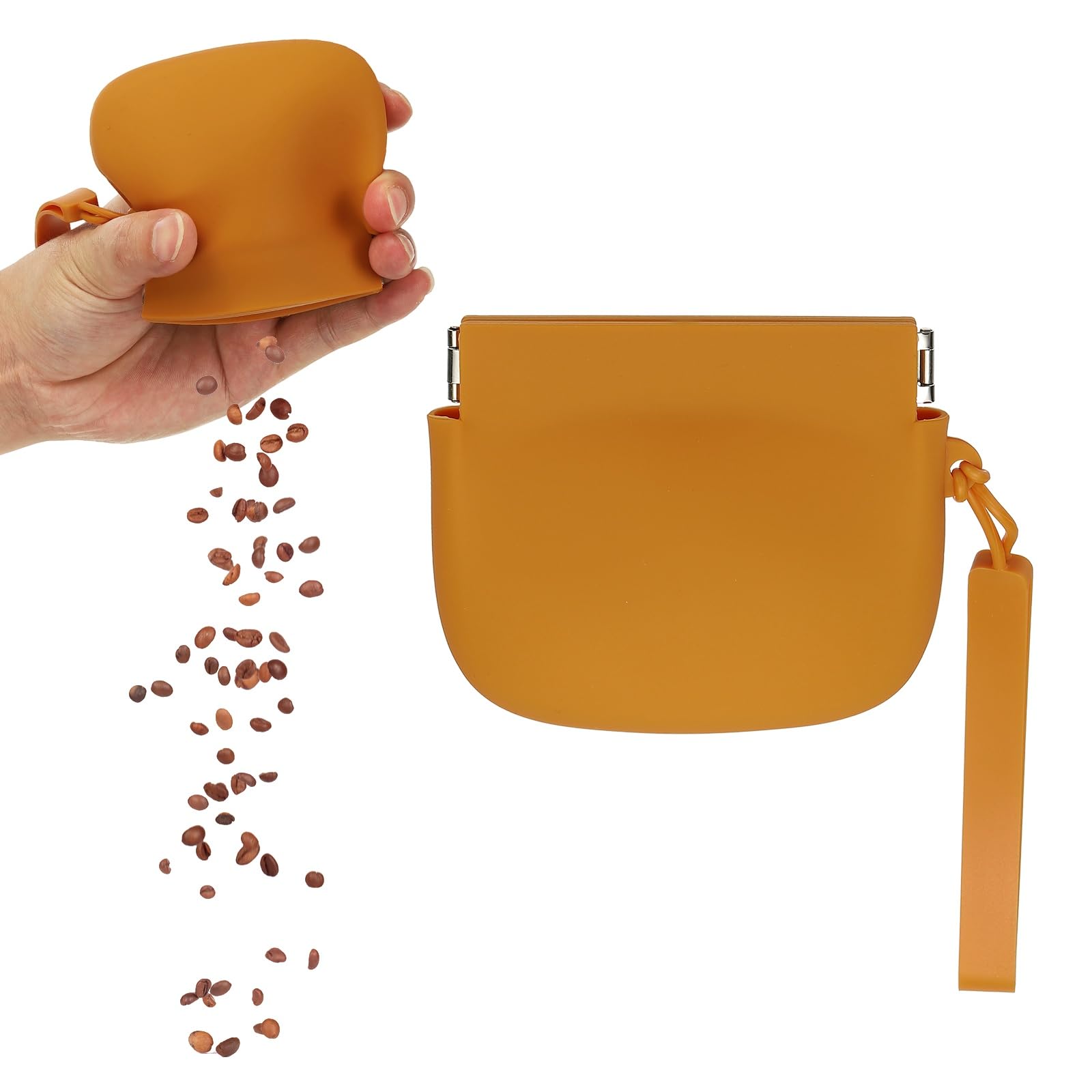 Muiltvoe Silicone Dog Treat Pouch, Auto Closure, Pocket Size, Portable Walking Bag for Dog and Cat 4x3 Inch (Beige, 1Pcs), Intended for Pet Travel/Training/Walking