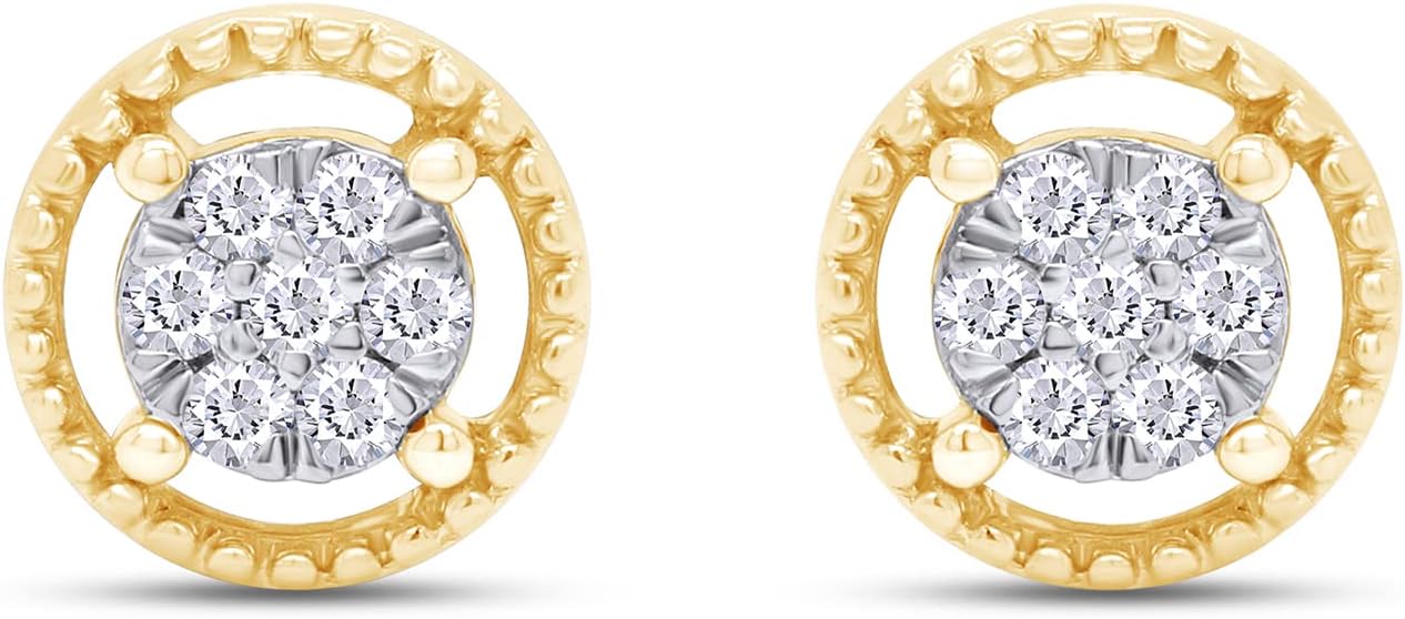 0.15 Carat (ctw) Round Lab Grown White Diamond Ladies Flower Cluster Stud Earring 1/6 CT in 14K Gold Plated 925 Sterling Silver (Color-G-H, Clarity-VS-SI),