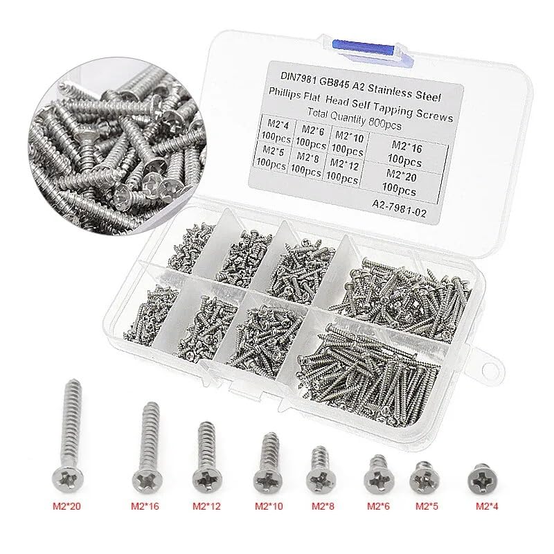 Set de Tornillos Autorroscantes M2 Flat Head 800pcs miniatura 2