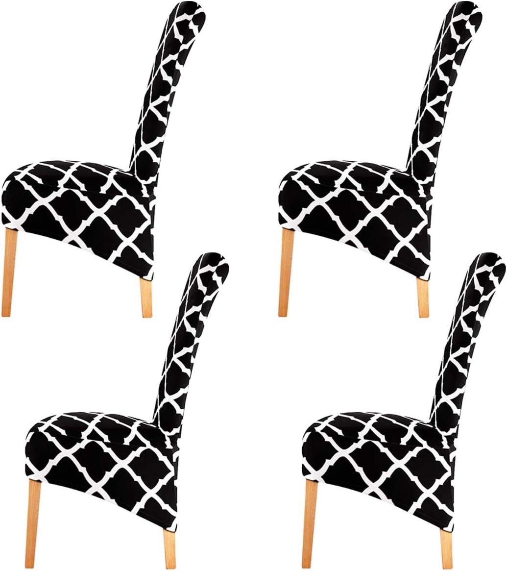 KELUINA Stretch XL Chair Covers for Dining Chairs 2/4/6 Pcs Chair Protective Slipcover,Elastic Chair Protector Seat Covers for Dining Room Wedding Banquet Party Decoration (Black,4 Pack)