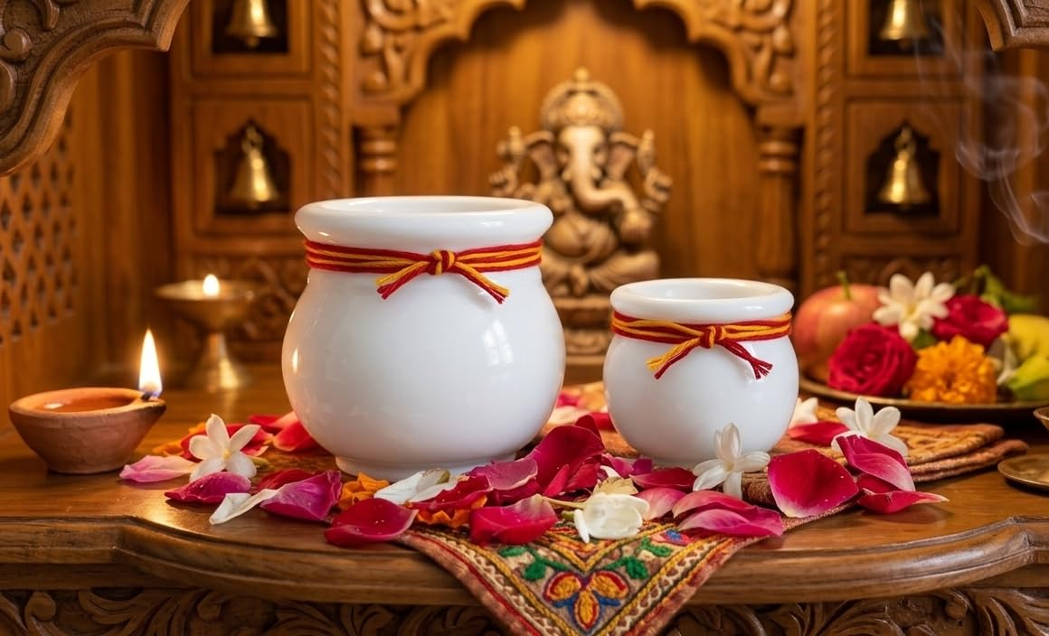 Craft BY Hands | White Marble Pooja Lota Kalash Set | Mandir Jal Kalash Pot | Chawal Pooja Vessel | Hindu Temple Ritual Lota | Marble Decorative Gift | 3 Inch & 2 Inch-image-23