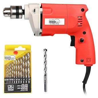 WONDERCUT WC-ED-10-R-CMB Drill Machine 10mm With Free 13Pcs HSS Drill Bits & 1Pc Masonary Bit Combo