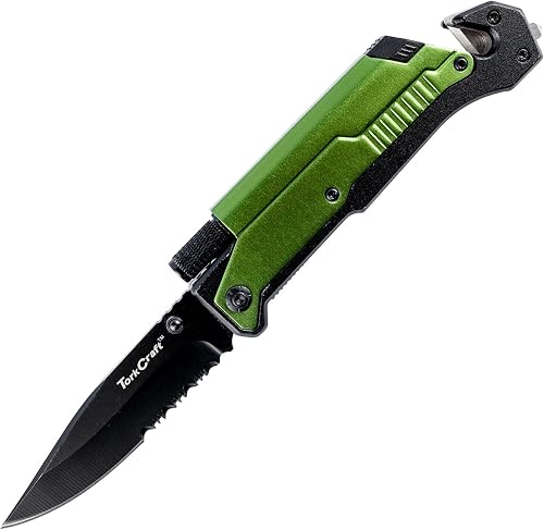 Tork Craft Knife Survival Green With Led Light & Fire Starter In Double Blister
