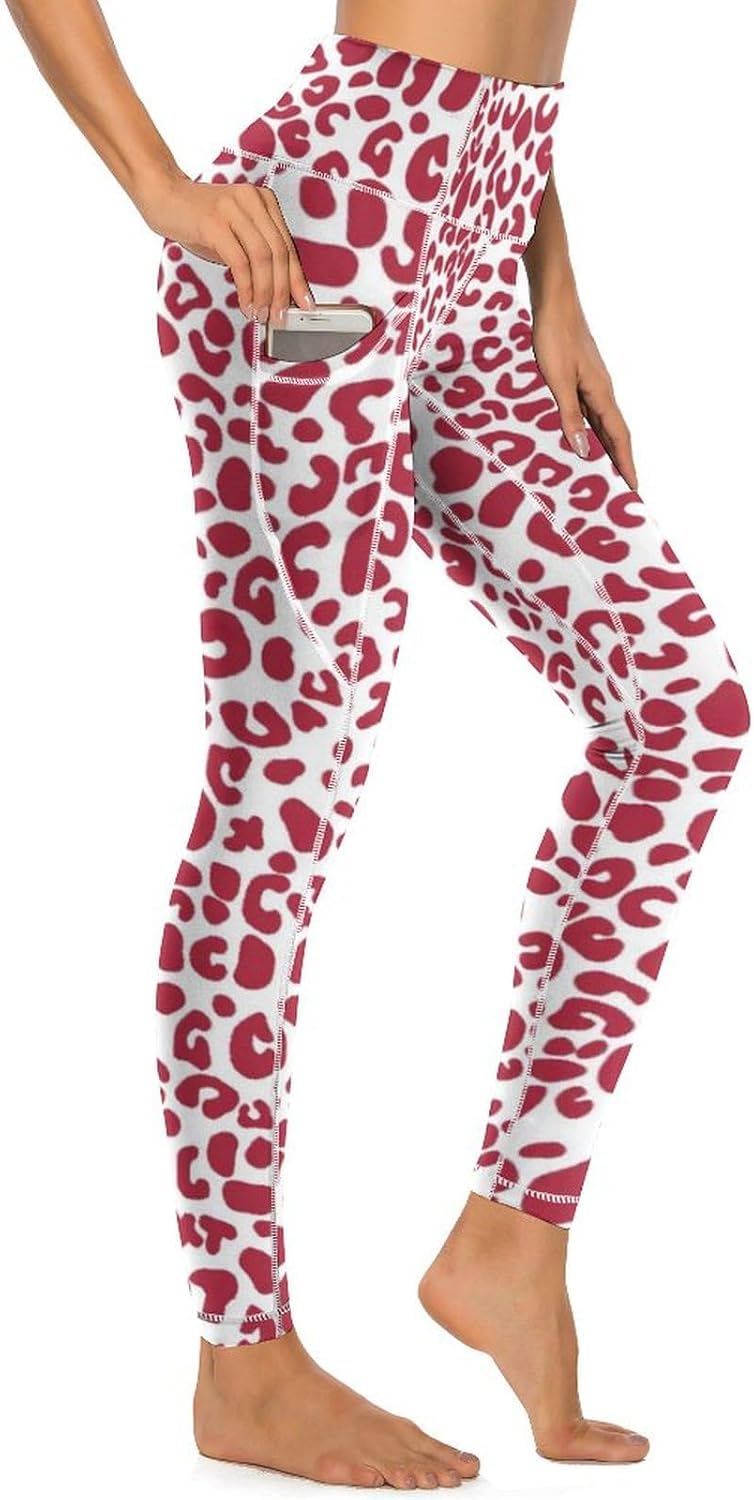 Leopard Red Women's High Waist Yoga Leggings with Pockets Fitness Pants Gym Running Sweatpants Gift for Family S-2XL - Image 4