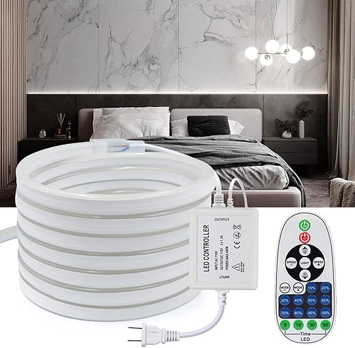 Tira de luz LED de 1M 6500K, tira de luz de neón flexible impermeable de 120 LEDs/m, cuerda de luz LED de 110 V con controlador, adecuada para