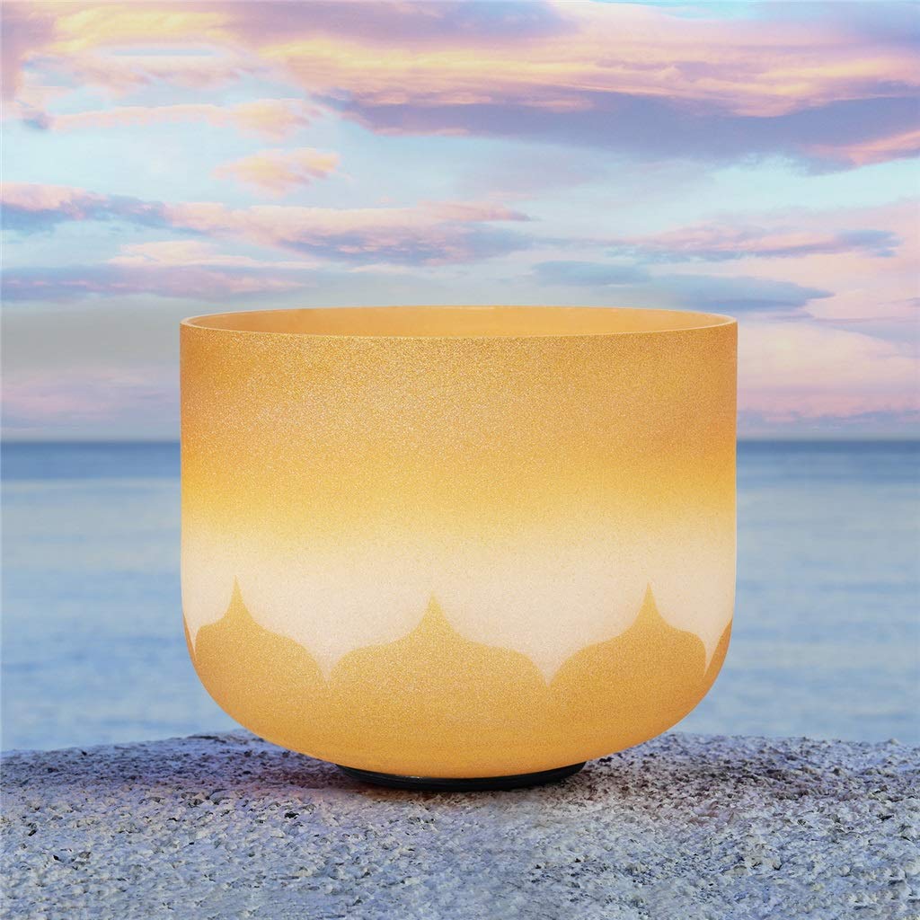 Kryształowa misa dźwiękowa, Frosted Gold 8-inch Crystal Singing Bowls Set 440Hz Notes C/D/E/F/G/A/B For Meditation(440Hz Note E)
