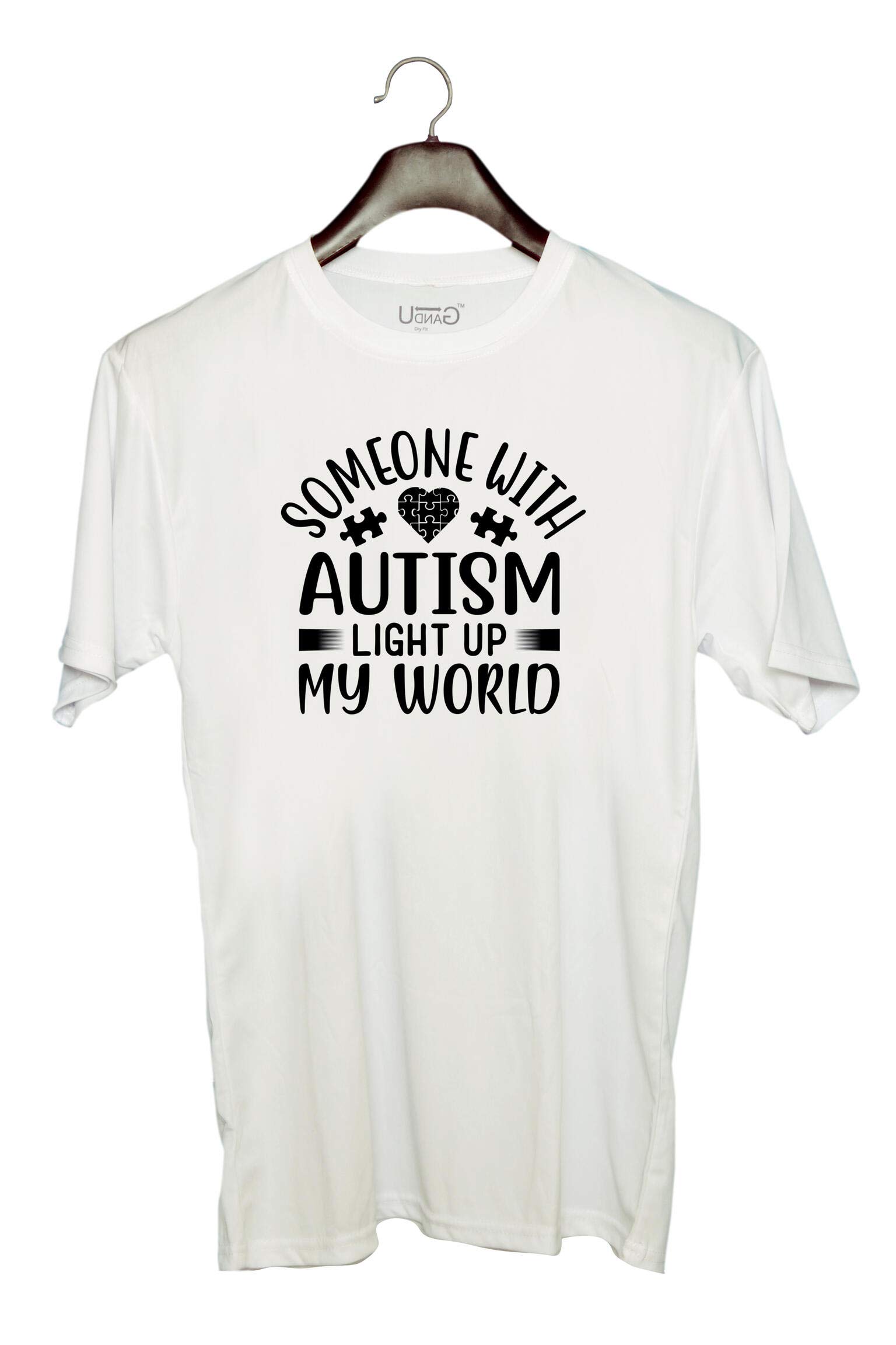 UDNAGUnisex Round Neck Graphic 'Autism | Some one with' Polyester T-Shirt White [Size 2YrsOld/22in to 7XL/56in]