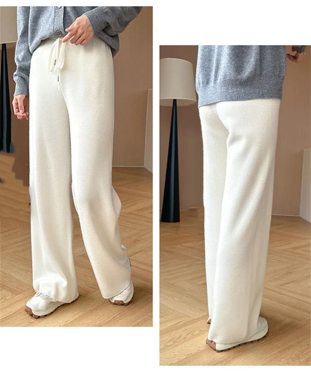 Pantaloni da donna a vita alta casual morbidi a gamba dritta pantaloni a costine a gamba larga pantaloni maglione fluidi