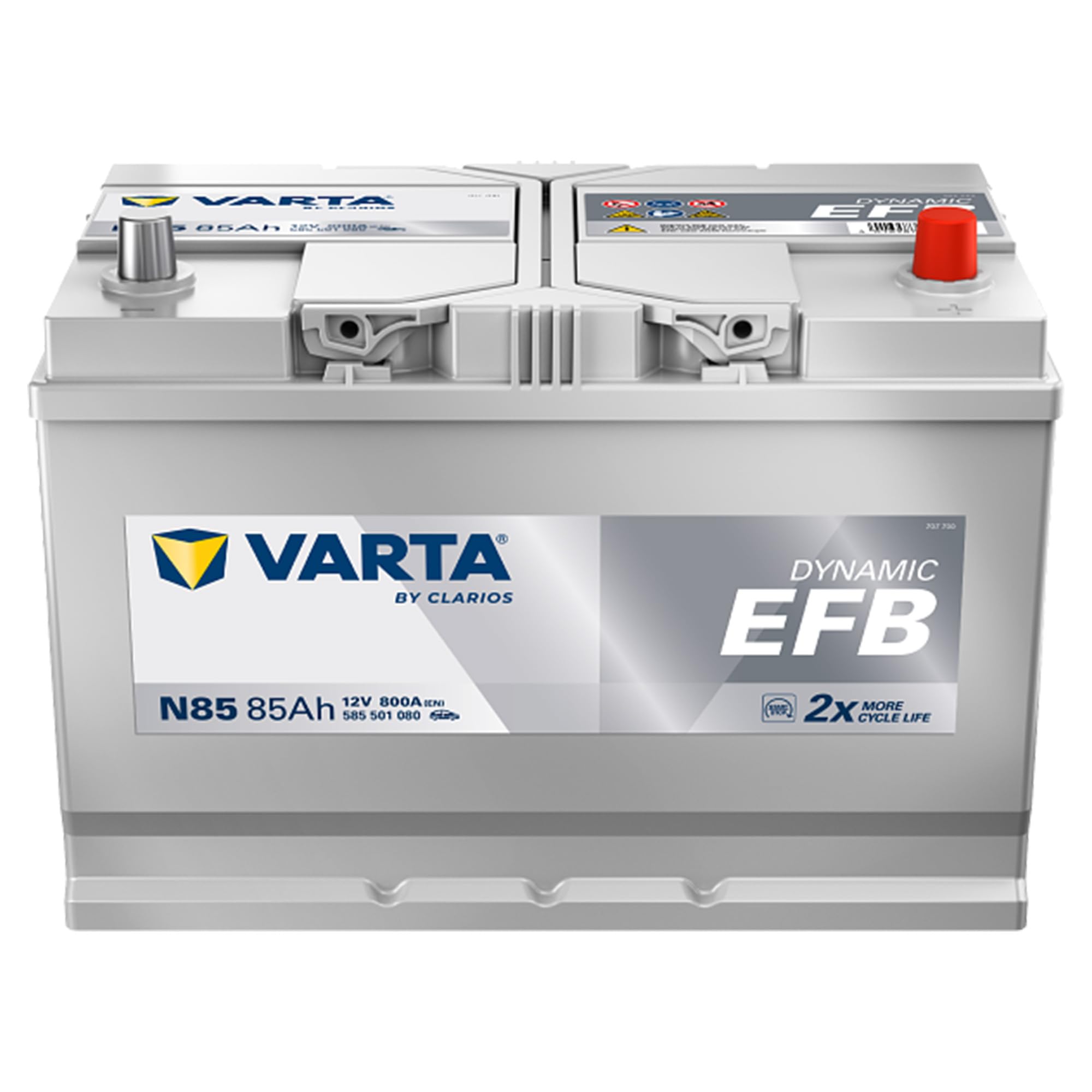 VARTA Automotive DYNAMIC EFB (N85) 12V 85Ah 800A - Nassbatterie für Start-Stopp Systeme - Starterbatterie für Autos mit erhöhtem Energiebedarf - Wartungsfreie Bleisäurebatterie | Starterbatterie für Autos mit erhöhtem Energiebedarf - Wartungsfreie Bleisäu