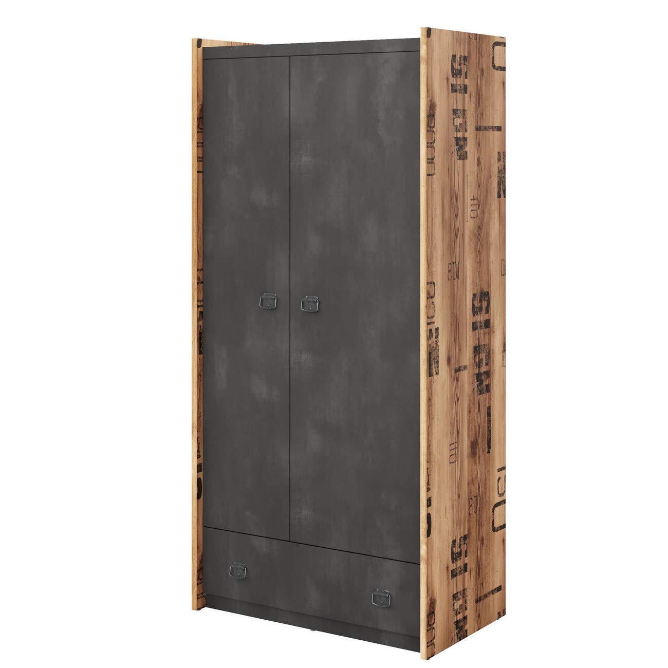 Furniture24 Kleiderschrank Fargo FG02 Schrank Drehtürenschrank 2 Türiger Jugendzimmerschrank mit Kleiderstange und Einlegeboden