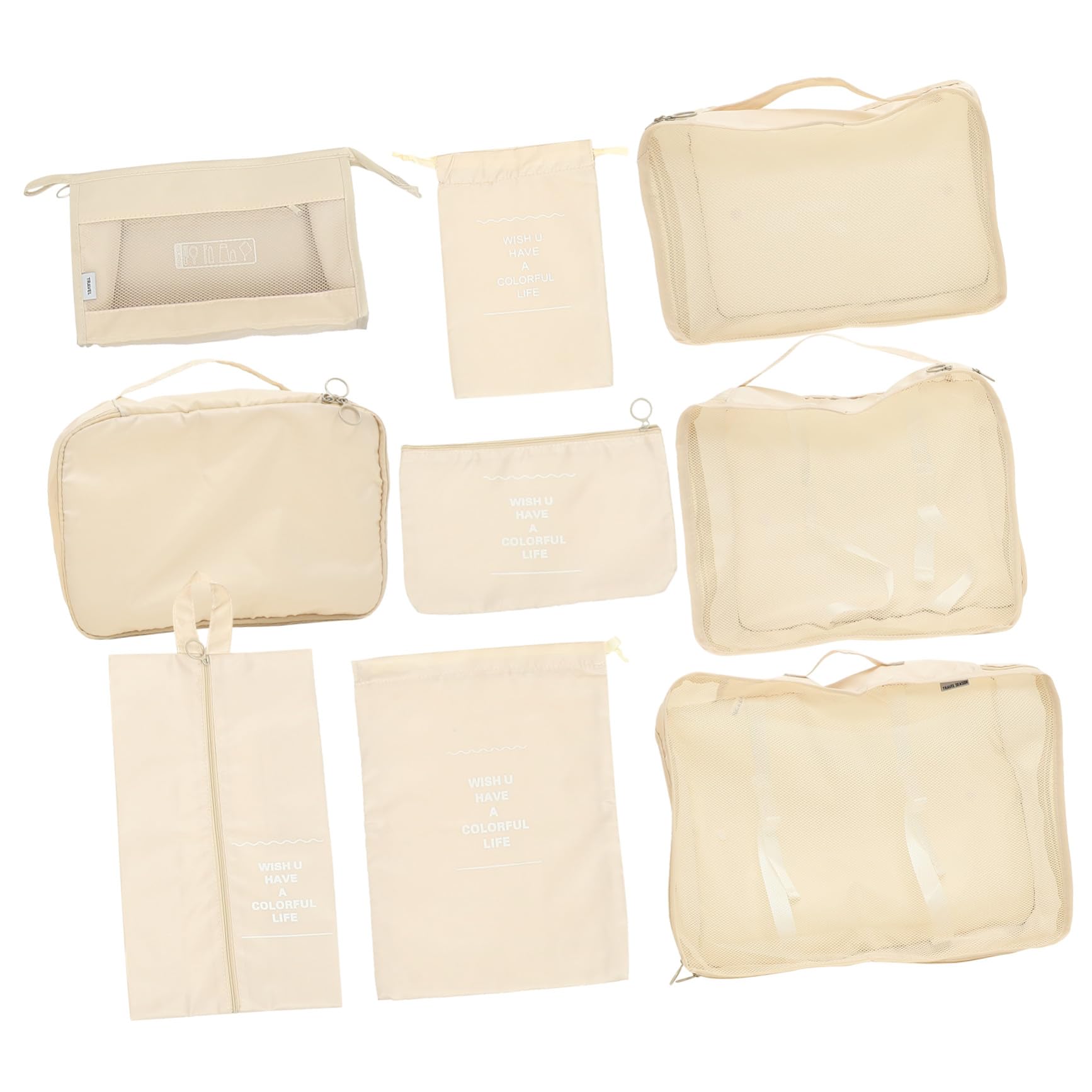 Organisateur de Valise de Voyage 1 Set Polyester Beige | Fermeture à Cordon, Lot de 9 Set de Set de Pièces, Pliable pour Camping et Randonnée, Protège les Objets Précieux