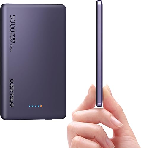 LUCKYDUO Paquete de batería Magsafe, 5000mAh 0.3in Ultra Slim Power Bank, mini cargador portátil magnético inalámbrico compacto delgado con PD 20W
