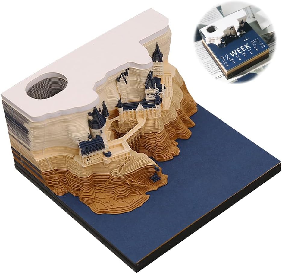 DAJILI Time Piece Calendar, 2025 Desk Calendar, 3D Calendar Paper Carving, 3D Art Calendar, Desk Calendar Magic Castle for Home Office Desktop Decoration Gift