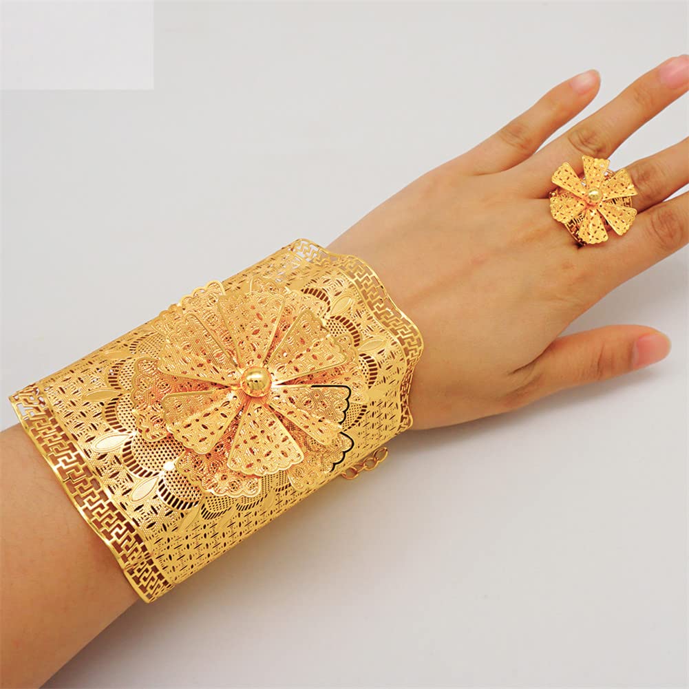 Gold Color France Bangle & Ring For Women Indian Moroccan Big