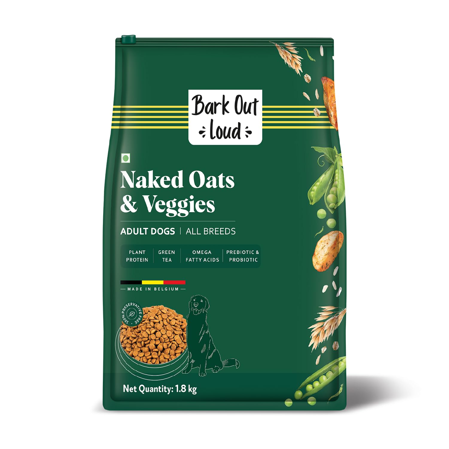 Bark Out Loud Veg Adult Dog Food for Medium & Large Breeds - Naked Oats & Veggies High Protein, Prebiotics, Vitamins & Fibre 100% Vegetarian Dry Dog Food 1.8 Kg