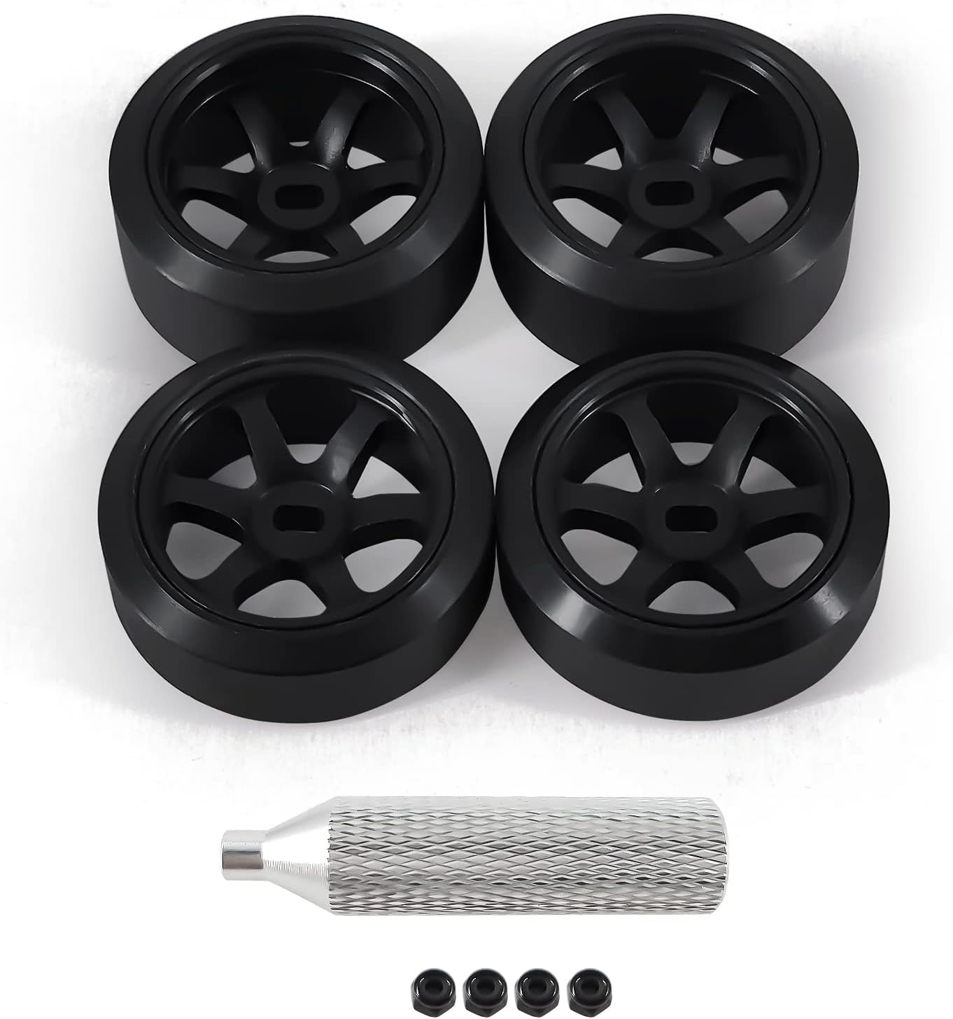 6 Spoke Wheel Rims & Rc Car Drift Tires for 1/28 RC Hobby Model Car, [2*Narrow+2*Wide] 4 Pcs 20mm Aluminum Alloy Rims with Tires for Wltoys K969 K989 AWD XRX AMZ WL DRZ GLA BZ