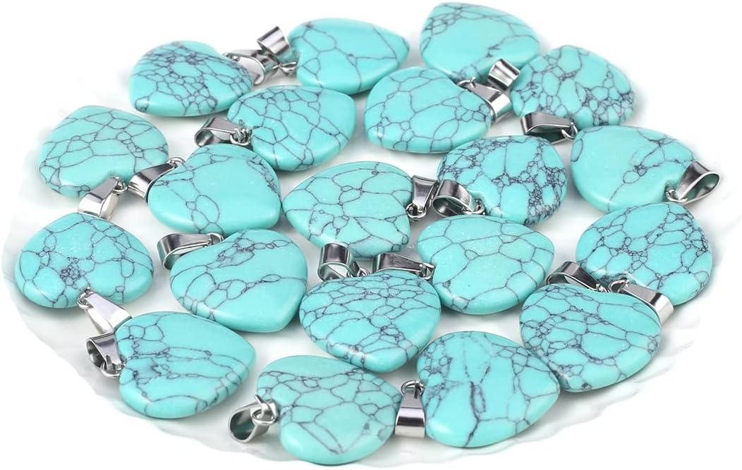 LE SKY 20 Pcs natural stone pendants heart shape healing stone charms for jewelry making